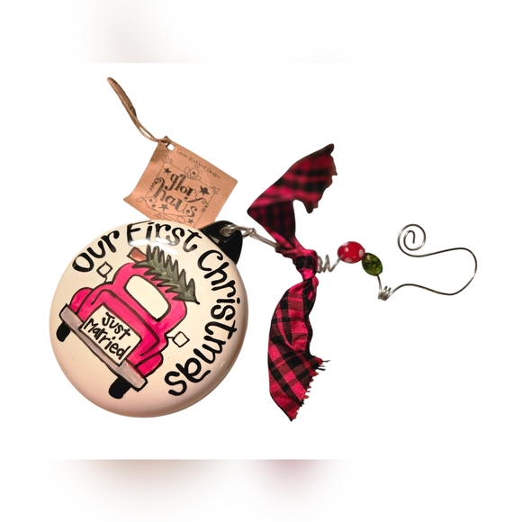 Glory Haus  Our First Christmas Red Truck Large Puff Ornament Just Married NEW - Picture 9 of 10